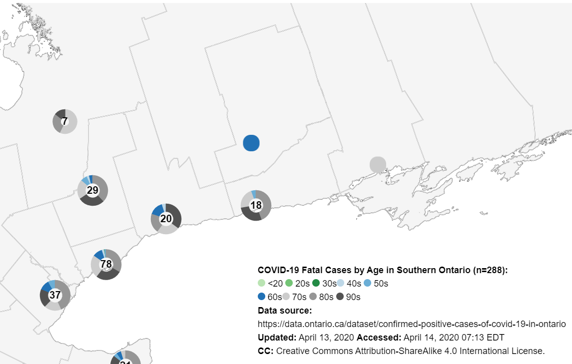 Using Clusterpie Markers to Map COVID-19 Fatal Cases in Southern Ontario