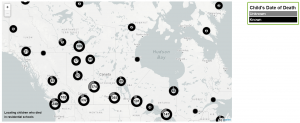 Map locating children who died in Indian Residential Schools