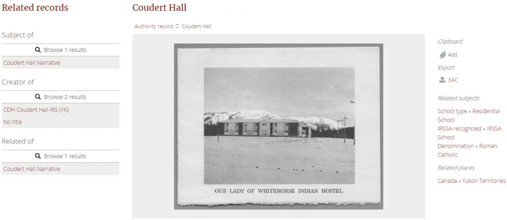 Coudert Hall, related materials, landing page (detail).