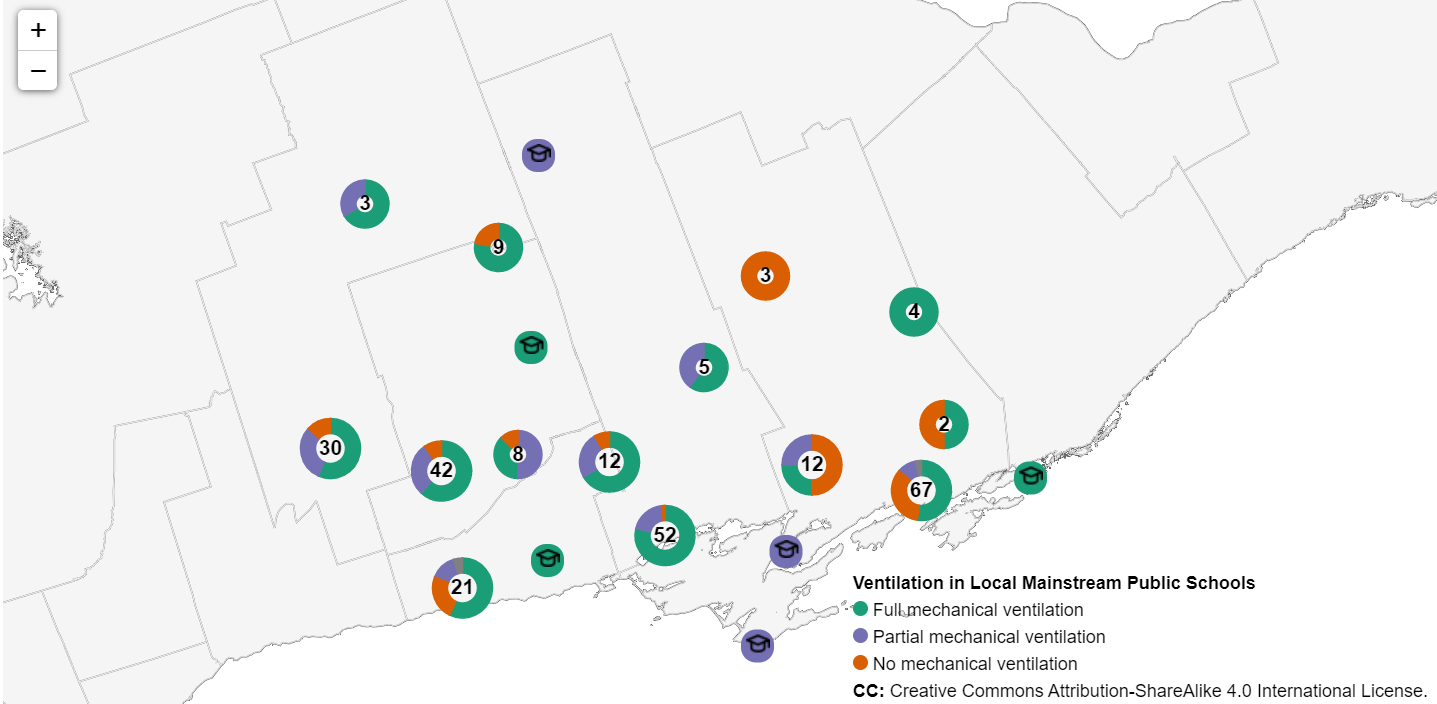 Geographic distribution of types of ventilation systems in local public schools, September 2021.